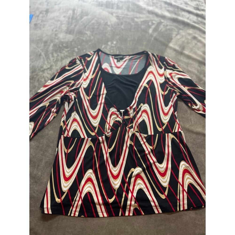 Lane Bryant Shirt Womens Size 18/20 Black Red Stretch Top 3/4 Sleeve Scoop Neck